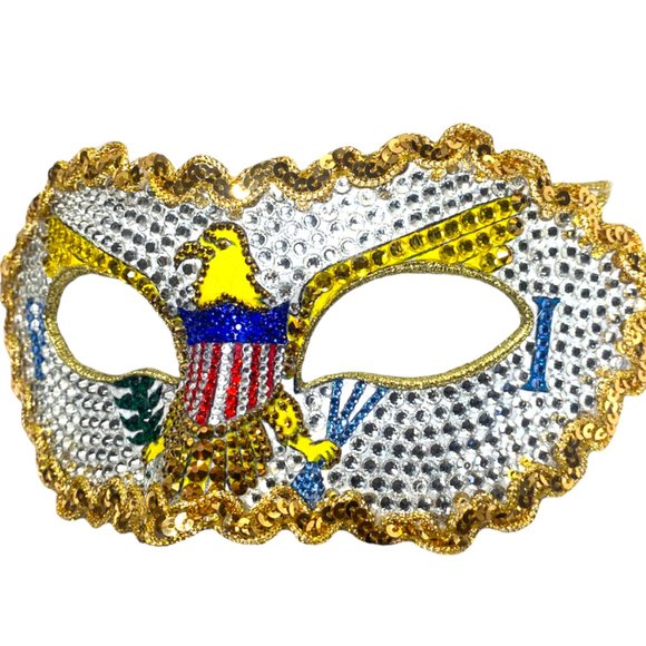 US Virgin Islands Flag Crystal Rhinestones HandMade Masquerade Mask - Picture 3 of 3